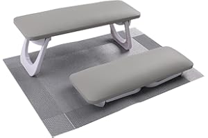 ANGNYA Nail Arm Rest for Nails Tech, Foldable Hand Stand for Nail Tech with PVC Table Mat Microfiber Leather Nail Arm Rest with Bracket Manicure Arm Rest for Nail Salon Technician (Gray)