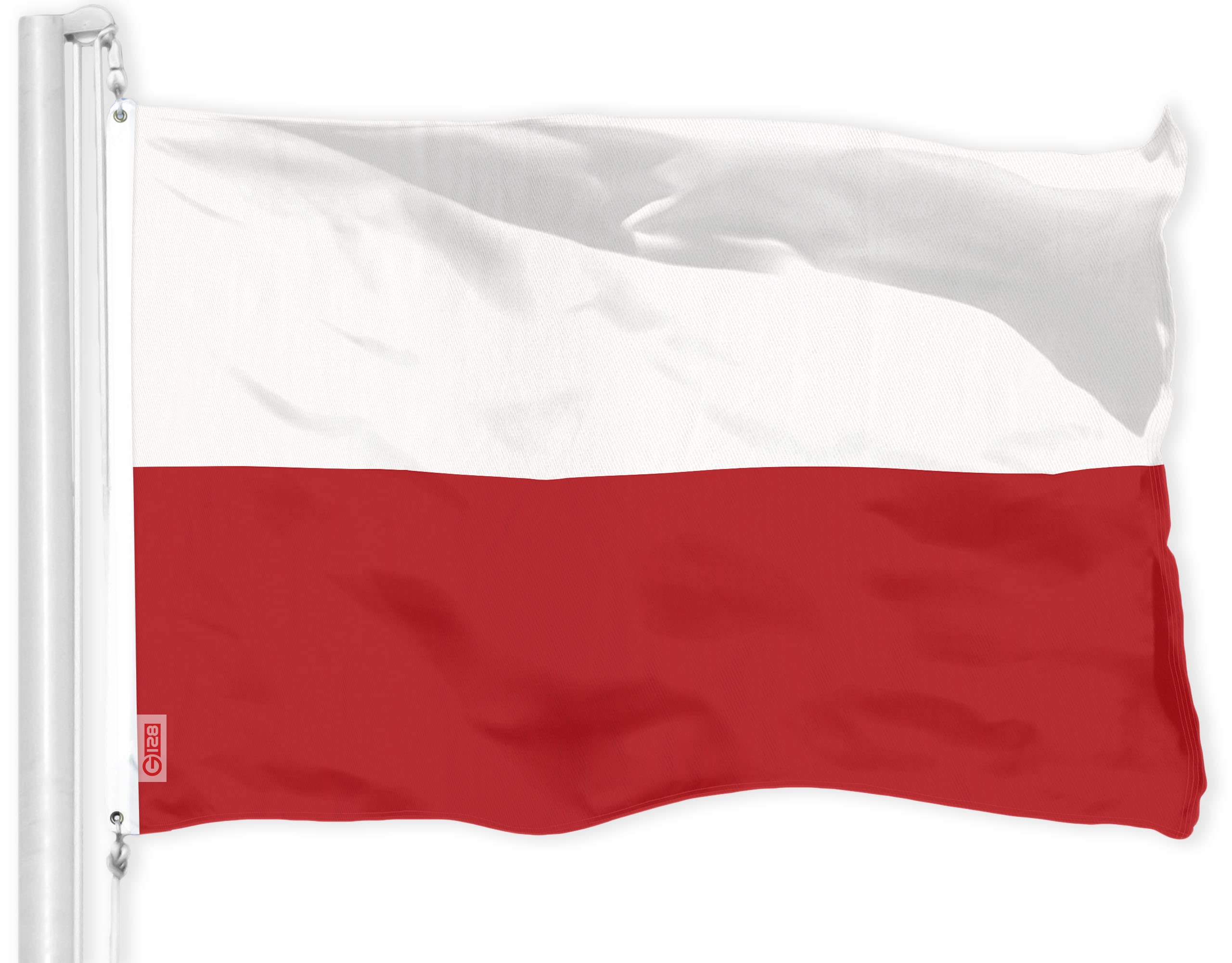 G128 Poland (Polish) Flag | 3x5 Feet | Printed 150d - / Outdoor, Vibrant colors, Brass Grommets for Indoor, Polyester, Much Thicker More Durable 100d 75d Polyester