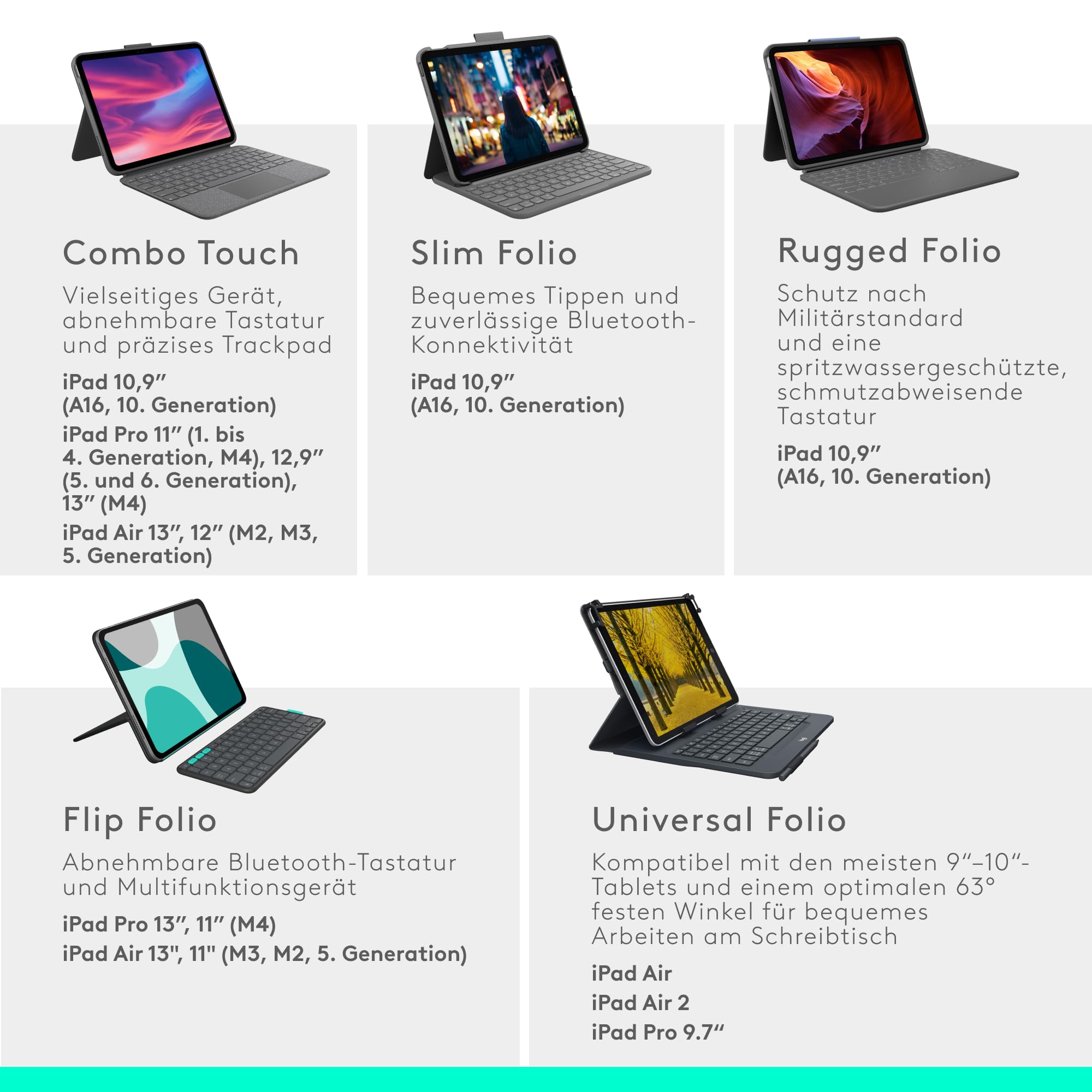 Logitech Combo Touch Case mit Abnehmbarer Tastatur für iPad (10. Generation und A16), großem Präzisions-Trackpad, hintergrundbeleuchteter Tastatur in Standardgröße, Smart Connector, DEU QWERTZ- Grau 8