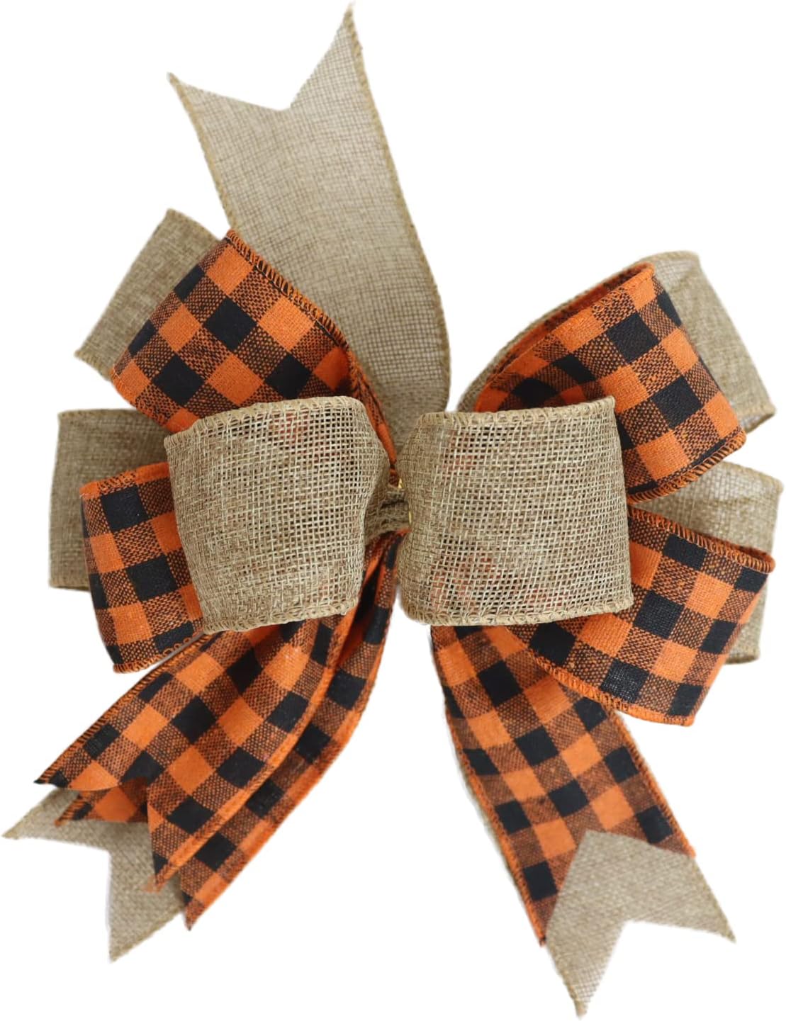 Bows & Ribbons - Fall Burlap Bows for Wreath Thanksgving Burlap Bow for Crafts Autumn Farmhouse Decoration Fall Party Decor Orange and Black Plaid Bow