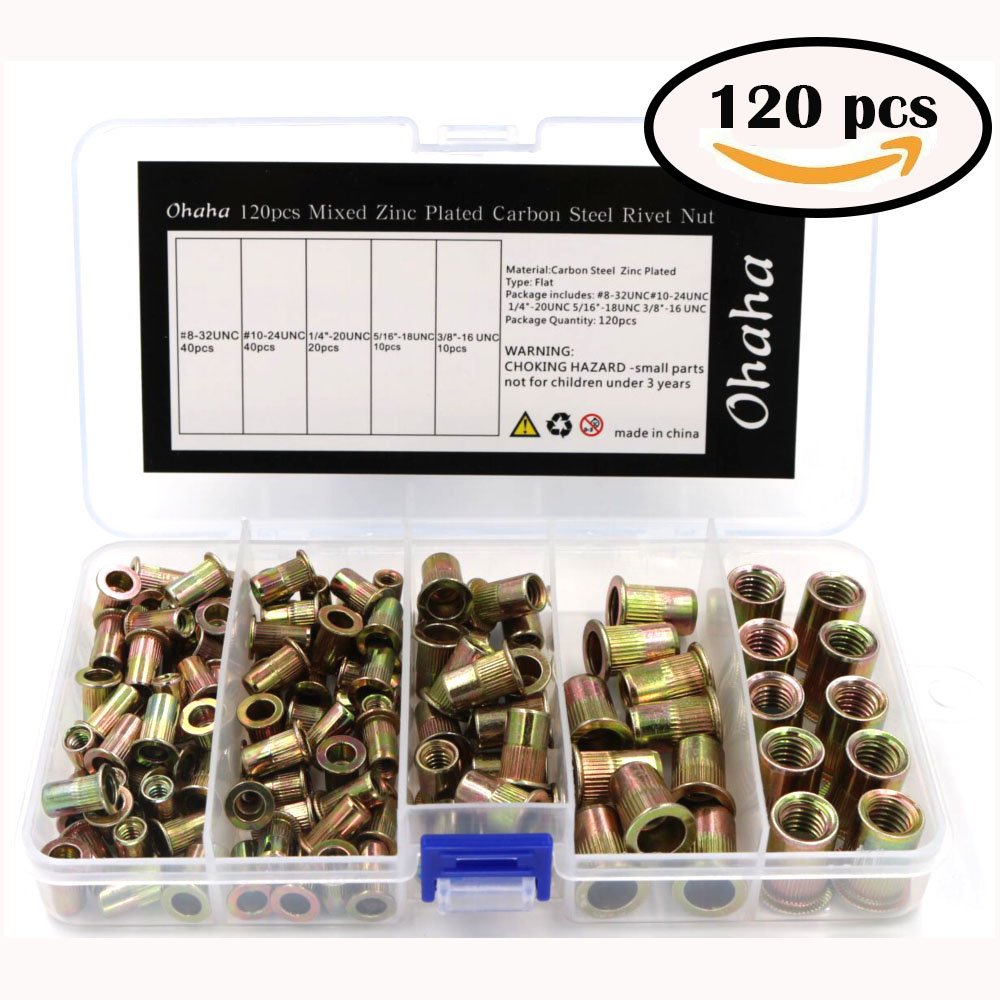 Rivet Nut Assortment Set Kit Riveter Nut Flat Head Insert Nutsert Mixed