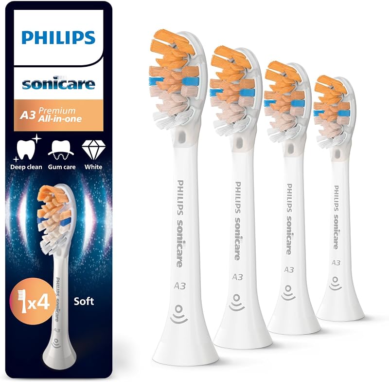 Sonicare A3 Premium All-in-One, Original Ersatzbürstenköpfe, Weiß, 4er-Pack, HX9094/87