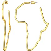 U7 African Map Earrings, Stainless Steel/Black/18K Gold Plated Exaggerated Hollow Out Earrings,Africa Dangle Earrings, Map of Africa Stud Earrings, Custom Name Earrings for Women