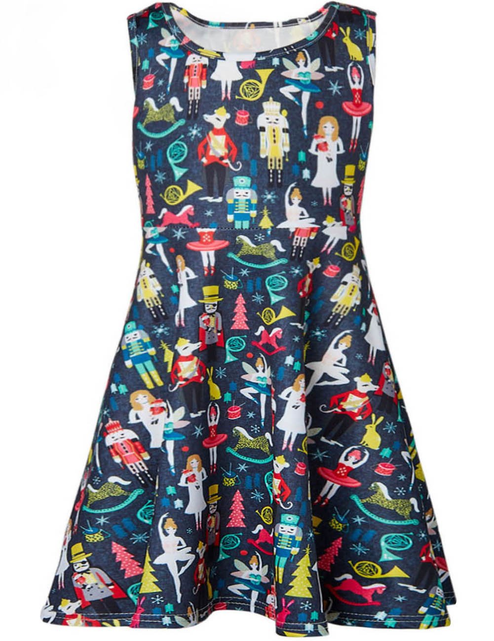 BFUSTYLE Active Primary School Girls Swing Cozy Knee-Length Gown Dresses Sleeveless Summer Dress for Vacation Holiday Trip (XL,Dancing Girl)