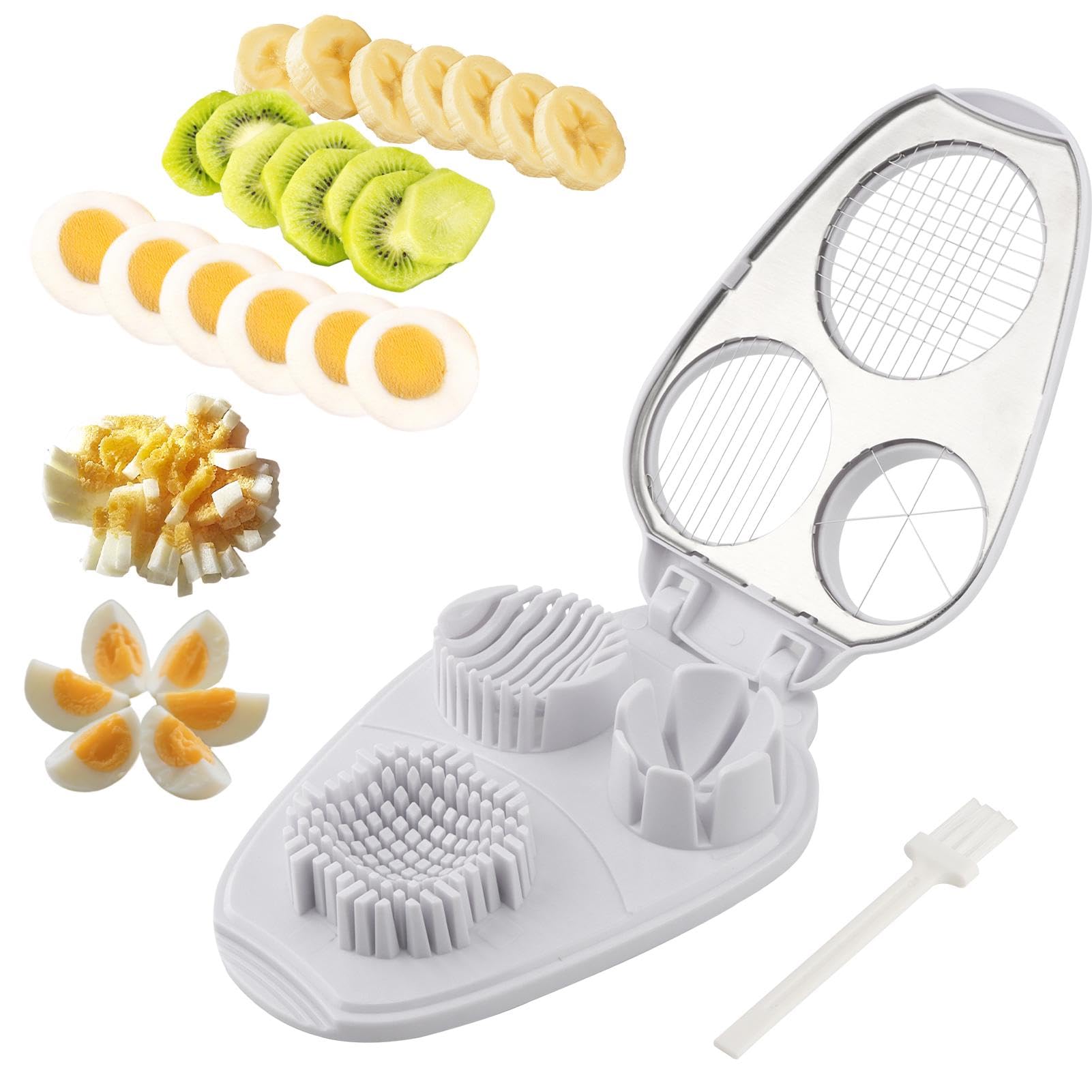 Photo 1 of 3 In 1 Egg Slicer for Hard Boiled Eggs, 3 Slice Modes Stainless Steel Egg Cutter, Eggs Dicer Kitchen Chopper Tool for Eggs, Butter, Strawberry, Tomato, Mushroom, and Grape, Dishwasher Safe