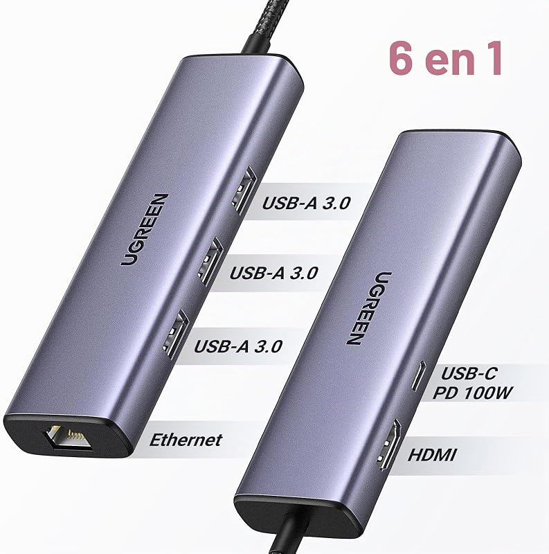 Revodok 1061 Hub USB C 6 en 1 Adaptateur Ethernet Gigabit