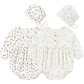 Ruliby Baby Girl Clothes Cotton Bubble Romper Floral Bodysuits Infant Outfit Set