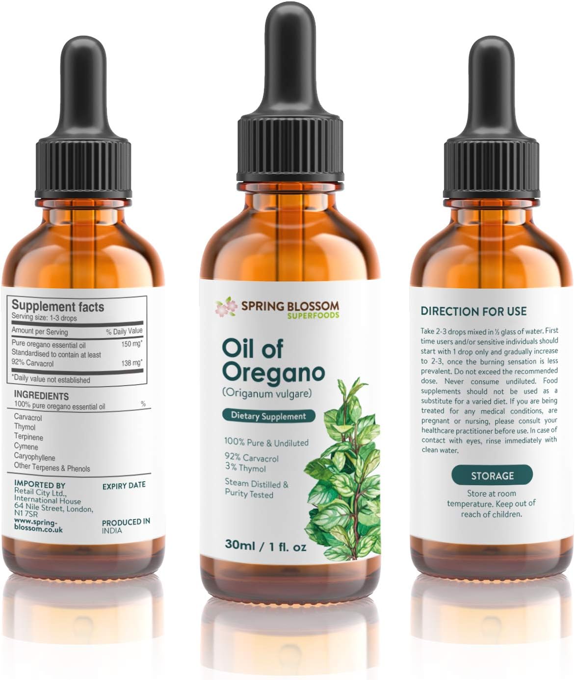 30ml Oregano Oil 100 Pure & Undiluted Min 92 Carvacrol SuperStrength