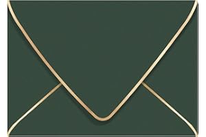 AZAZA A7 Green Envelopes 50 Pack With Gold Border Christmas Envelopes 5 x 7 - V flap, Quick Self Seal, For 5x7 Cards| Perfect for Weddings, Invitations, Photos, Graduation, Baby Shower (Green)