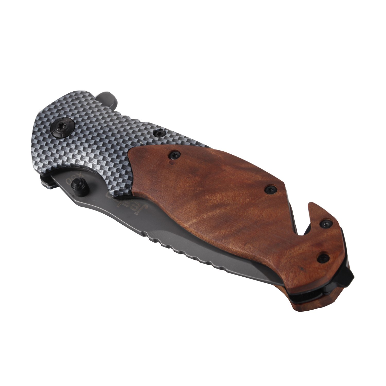 Jeslon Spring Assisted Opening Tactical Folding Pocket Knife, Wood Handle 440C 57HRC Blade Good for Camping Survival and outdoor Activities.