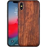 Amnirk Wood case for iPhone X/Xs - Real Natural Rosewood,- Slim Shockproof Hybrid Wooden Cover for iPhone X/Xs(Rosewood)