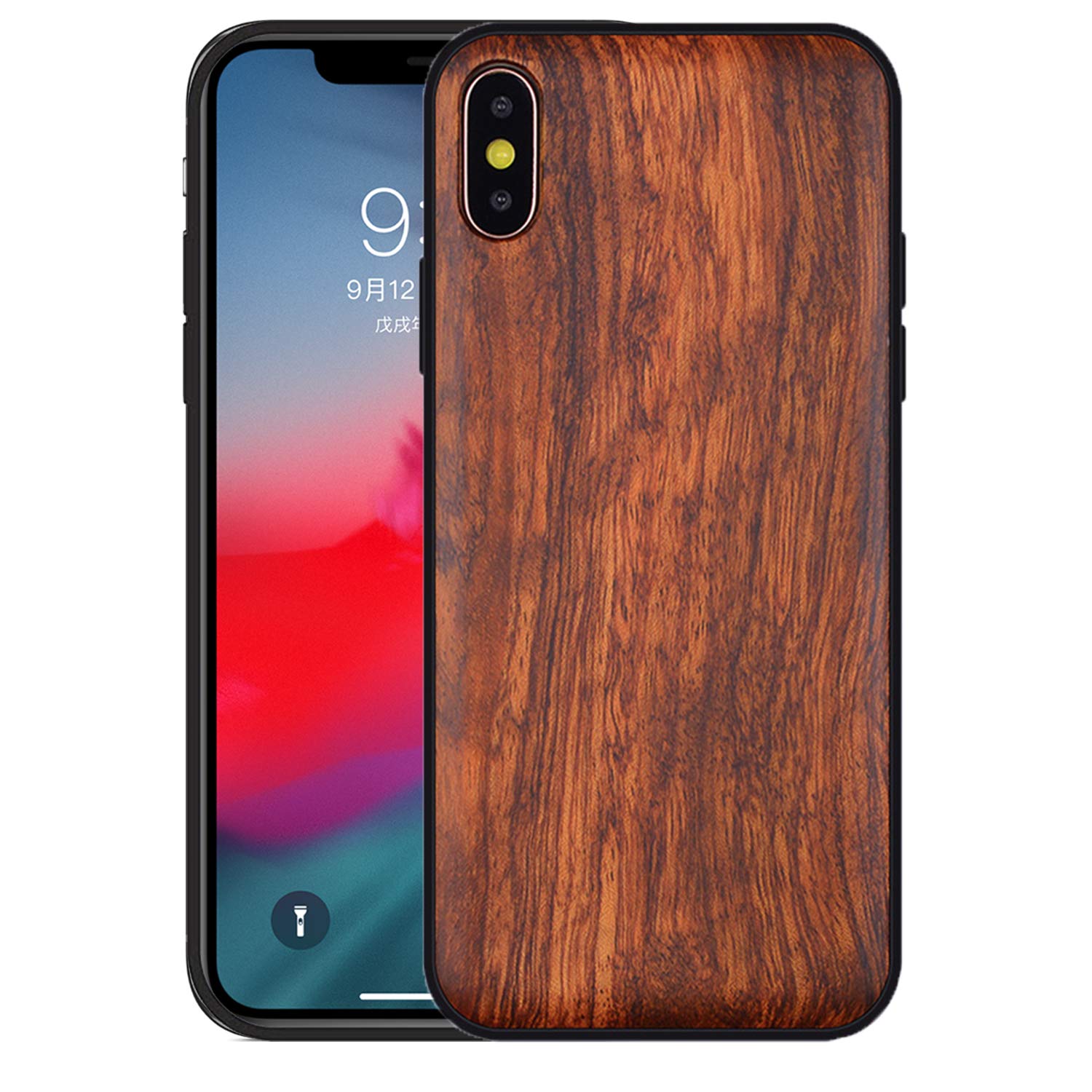 Photo 1 of Amnirk Wood case for iPhone X/Xs - Real Natural Rosewood,- Slim Shockproof Hybrid Wooden Cover for iPhone X/Xs(Rosewood)