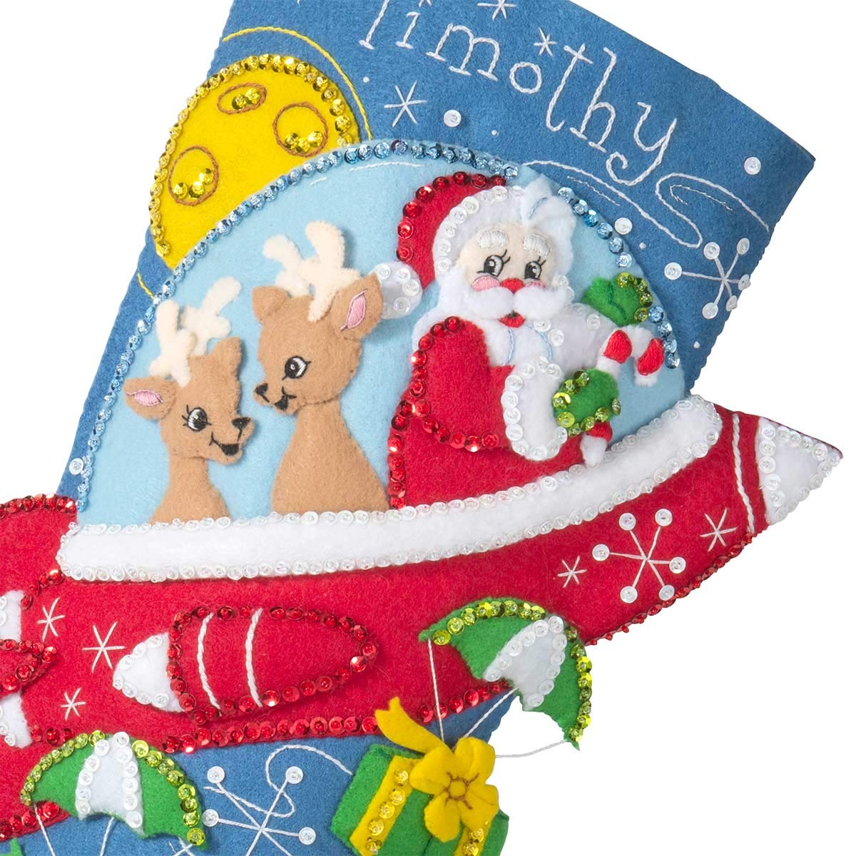 Bucilla 89237E Felt Applique Christmas Stocking Kit, Rocket Ship Santa, 18