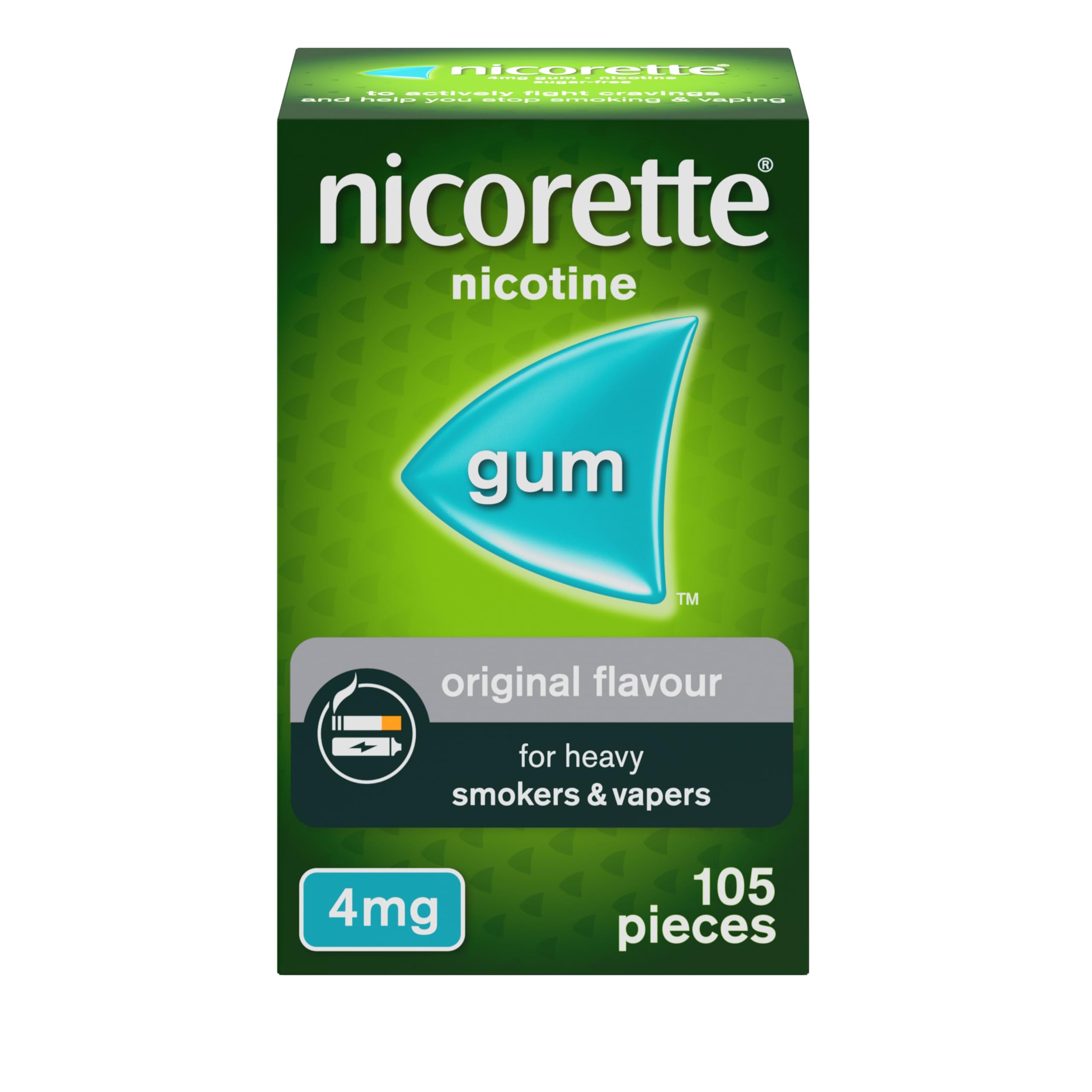 Nicorette 4mg Gum Original Flavour (105 Pieces), Discreet Stop Smoking and Stop Vaping Aid to Help you Quit For Good, Tackle Cravings and Withdrawal Symptoms, Nicotine Gum (Quit Smoking or Vaping)