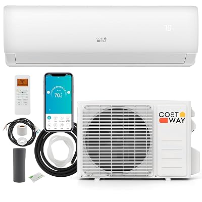 COSTWAY 11500 BTU Mini Split Air Conditioner, 115V 17 SEER2 Wifi Enabled Inverter Air Conditioner & Heater Pump System Cools Up to 750 Sq. Ft, Compatible with Alexa, w/Installation Kit