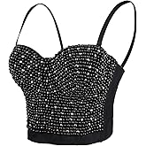 ELLACCI Women's Diamond Pearls Beaded Rhinestone Bustier Crop Top Corset Tube Top Black