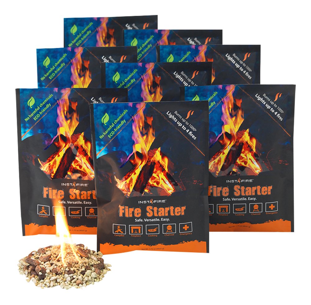InstaFire Granulated Fire Starter, All Natural, Eco-Friendly, Lights Fires in Any Weather - 4 Fires Per Pouch, Awarded 2017 Fire Starter Of The Year