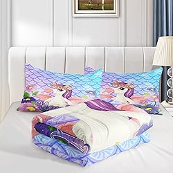 CVHOUSE Mermaid Unicorn Bedding Twin Size,Floral