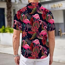Flamingo Pink Mens Funny Hawaiian Shirts 3D Graphic