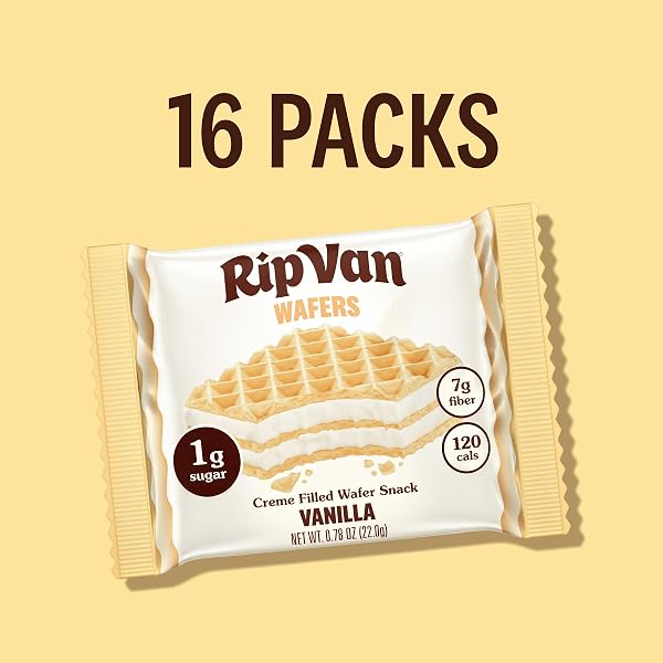 RIP VAN VANILLA KETO WAFER COOKIES, HEALTHY VEGAN SNACK, NON GMO, LOW CARB, LOW SUGAR (1G), LOW CALORIE, 16 COUNT