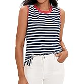 ONFERS Womens Striped Tank Tops Color Block Side Slits Crewneck Summer Tops Casual Loose Fit Sleeveless Shirts
