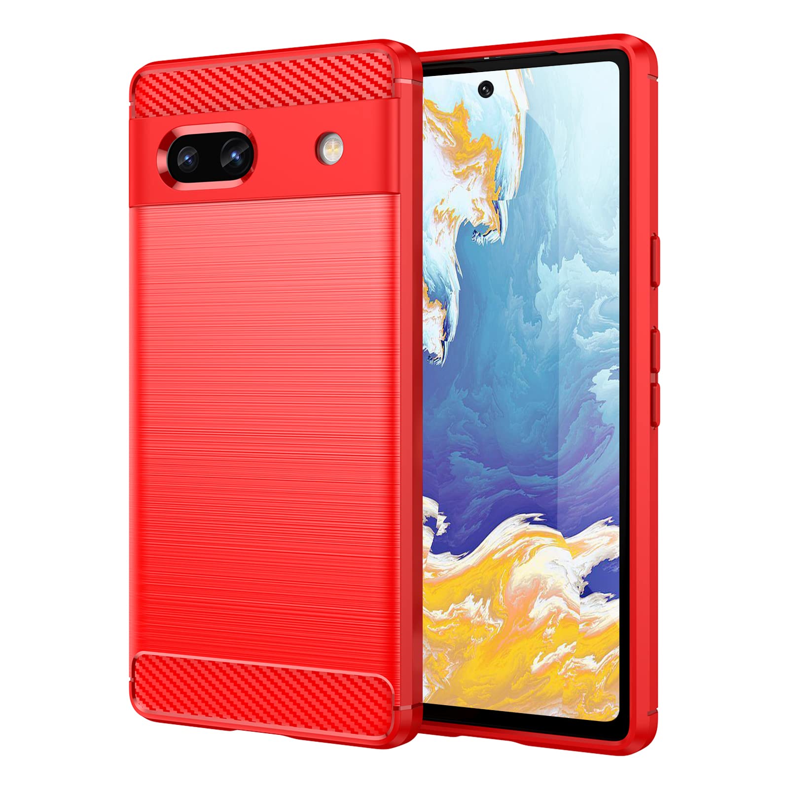 SCL Case for Google Pixel 7a - Anti-Slip Brushed Texture with Carbon Fiber Design, Shockproof Protective Soft TPU Cover for Google 7a - Red — image 1