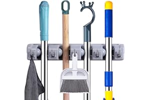 Kiemeu Mop And Broom Holder Wall Mount Cleaning Supplies Organizer For Closet Laundry Room Garden Tool Hangers For Garage Wal