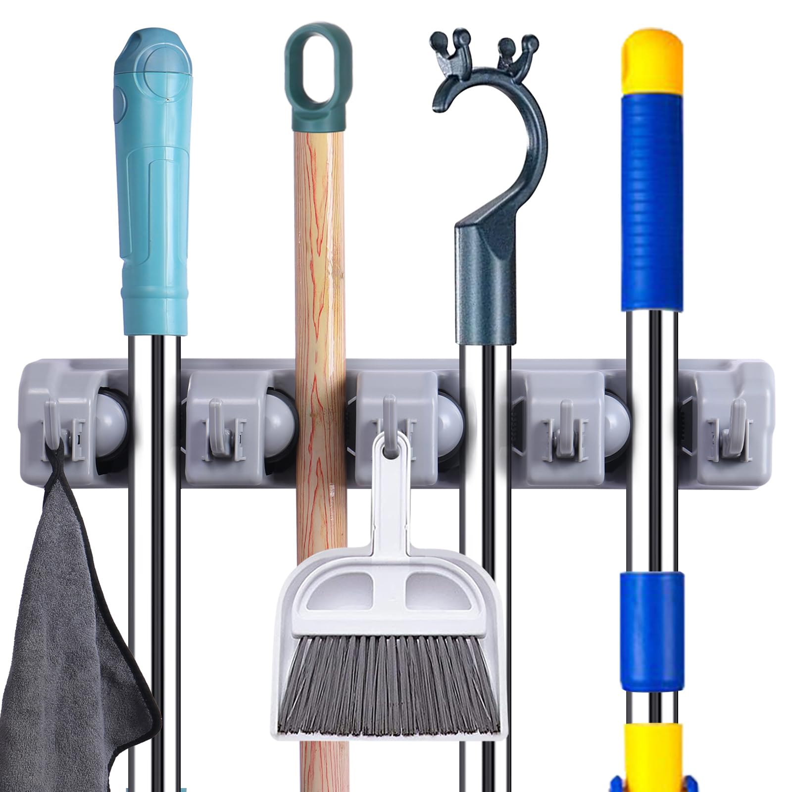 Kiemeu Mop And Broom Holder Wall Mounted Sweeping Brush Holder Organiser For Utility Room Storage Garden Tool Hangers For Garage Wall