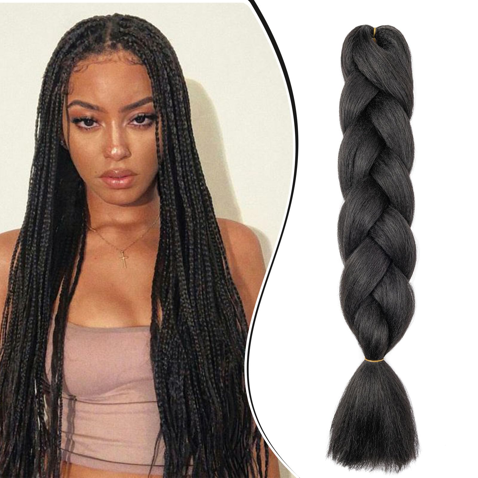 Dcbaboo Black Hair Extensions for Braiding Jumbo Braiding Hair Extension 1pack 24inch Synthetic Hair Kanekalon Ombre Braids Extensions Hair Afro Crochet Twist Box Braids 100g — image 1