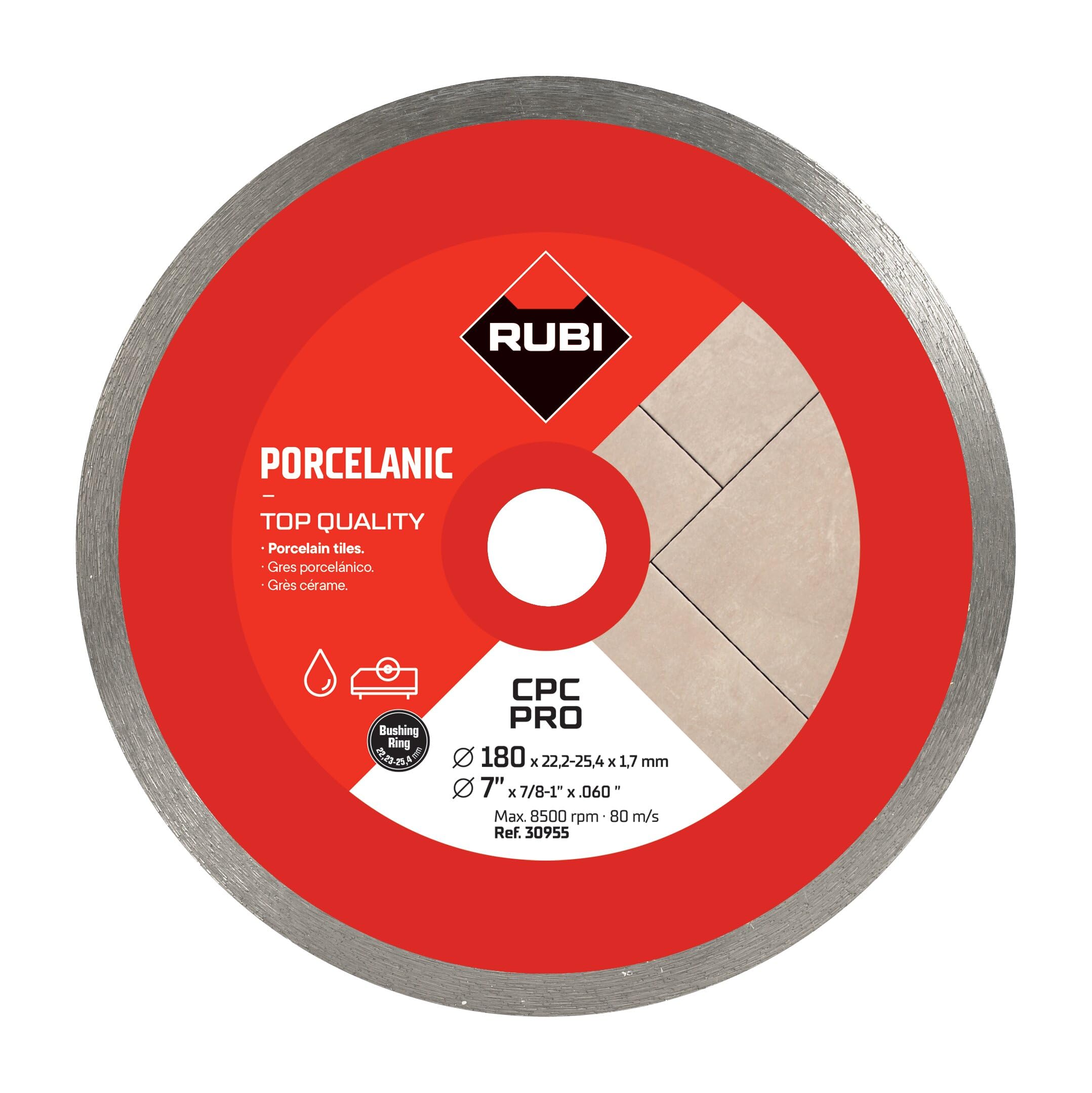 RUBI | Diamond Blade to Cut Fine Porcelain Tiles with Thicknesses of Less Than 25 mm | Recommended for Mitre Cutting | 180 mm | CPC 180 PRO, Grey