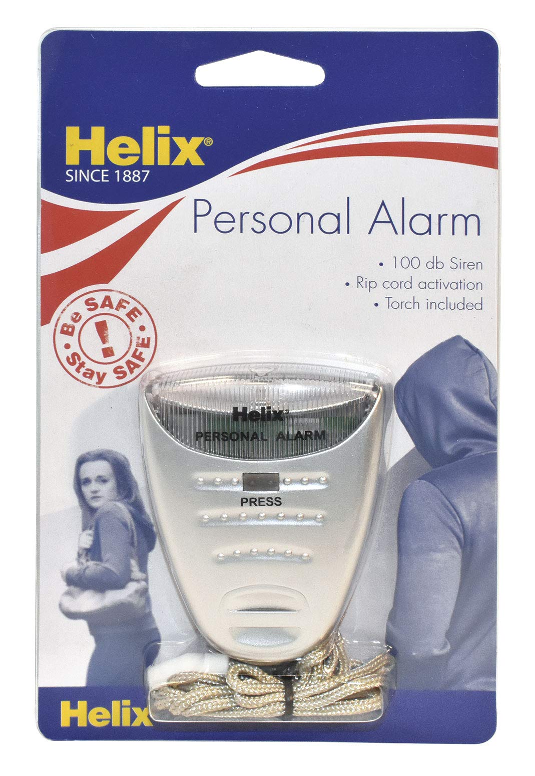 Helix Personal Attack Alarm with Torch 100db Siren, Grey