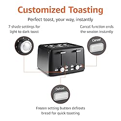 Amazon Basics 4 Slice Toaster, With 7 Browning