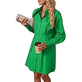OUKODS Womens Button Down Shirt Dresses Cotton Button Up Tunics Long Sleeve Solid High Low Blouse Waist Up Dress