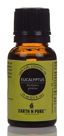 Earth N Pure Eucalyptus Essential Oil 100% Pure, Undiluted, Natural & Therapeutic Grade With Glass Dropper - For Aromatherapy Diffuser, Sinus Relief, Nasal And Chest Congestion, Cold And Flu 15 ML (0.5 fl.oz)