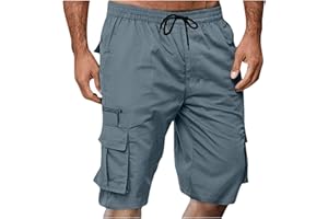 Men's High Waisted Cargo Shorts Summer Drawstring Hiking Short Pants Casual Work Knee Length Pant with Muilt-Pockets