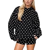 Slihlound Womens Polka Dot Hoodie Oversized Fleece Graphic Print Hooded Sweatshirt Long Sleeve Drop Shoulder Hoodies