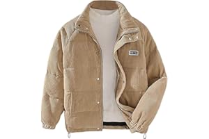 Men's Corduroy Bubble Puffer Jackets Stand Collar Quilted Corduroy Jacket Long Sleeves Cotton Fall Winter Warm Coat