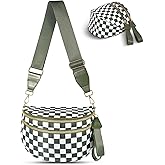 idoltimes Checkered Crossbody Bag,Nylon Bum Bags for Women Crossbody,Spacious Sling Bag Purse Fanny Packs with Shoulder Strap
