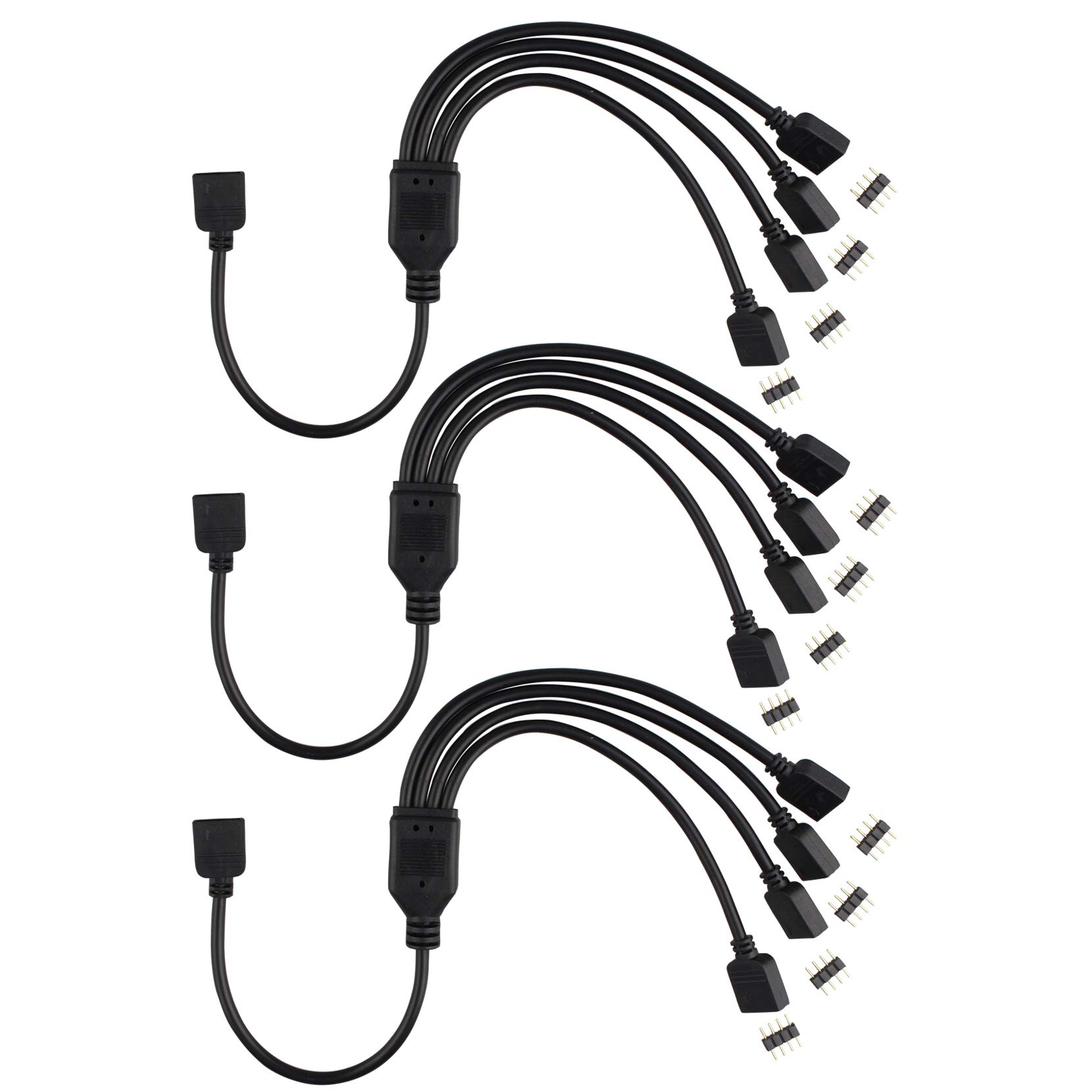 Futheda 3PCS 4 Pin RGB LED Strip Light Splitter Cable 1 to 4 Ports Female LED Extension Y Splitter Cable with 12PCS 4pin Connector for RGB 5050 3528 2835 LED Strip Light RGB TV Backlights - Black