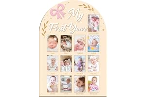 GUIQULAI My First Year Photo Frame Board 3D Coquette Pink Bow Monthly Milestone Photo Board First Birthday High Chair Banner One Cake Topper First Birthday Decorations for Girls