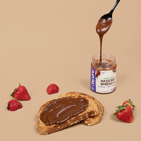 PYURE KETO HAZELNUT CHOCOLATE SPREAD | SUGAR-FREE, LOW CARB, VEGAN NUTELLA ALTERNATIVE | 2G NET CARBS, GLUTEN-FREE, PEANUT-FREE, PLANT-BASED, NON-GMO, KETO SNACK, VEGAN SWEETS | 13 OZ JAR
