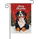 HILILIAN Merry Christmas Bernese Mountain Dog Garden Flag 12x18 Double Sided Linen Winter Garden Flag for Outside
