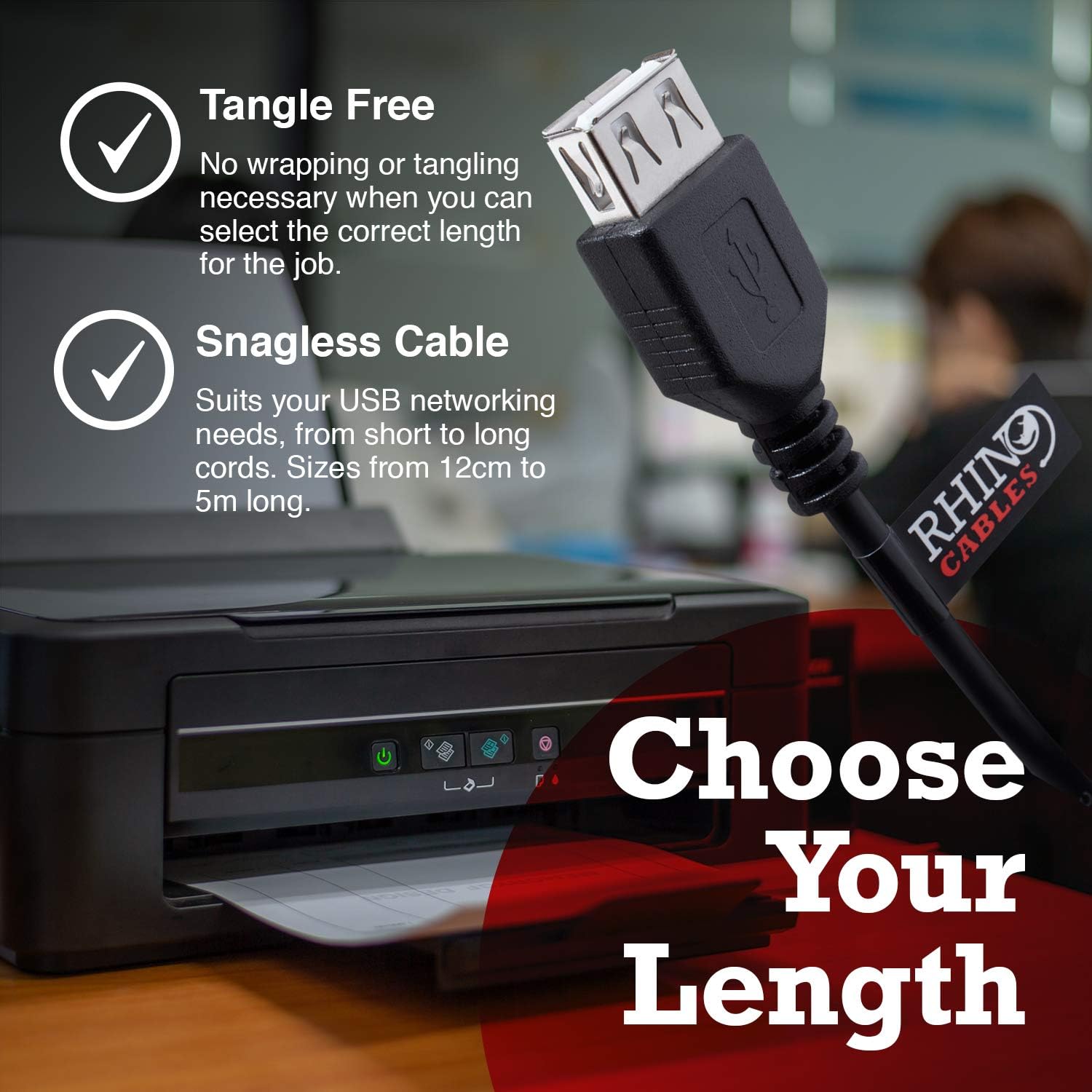 rhinocables USB 2.0 A-A Extension Cable, black, 0.25m (25cm) - Image 5