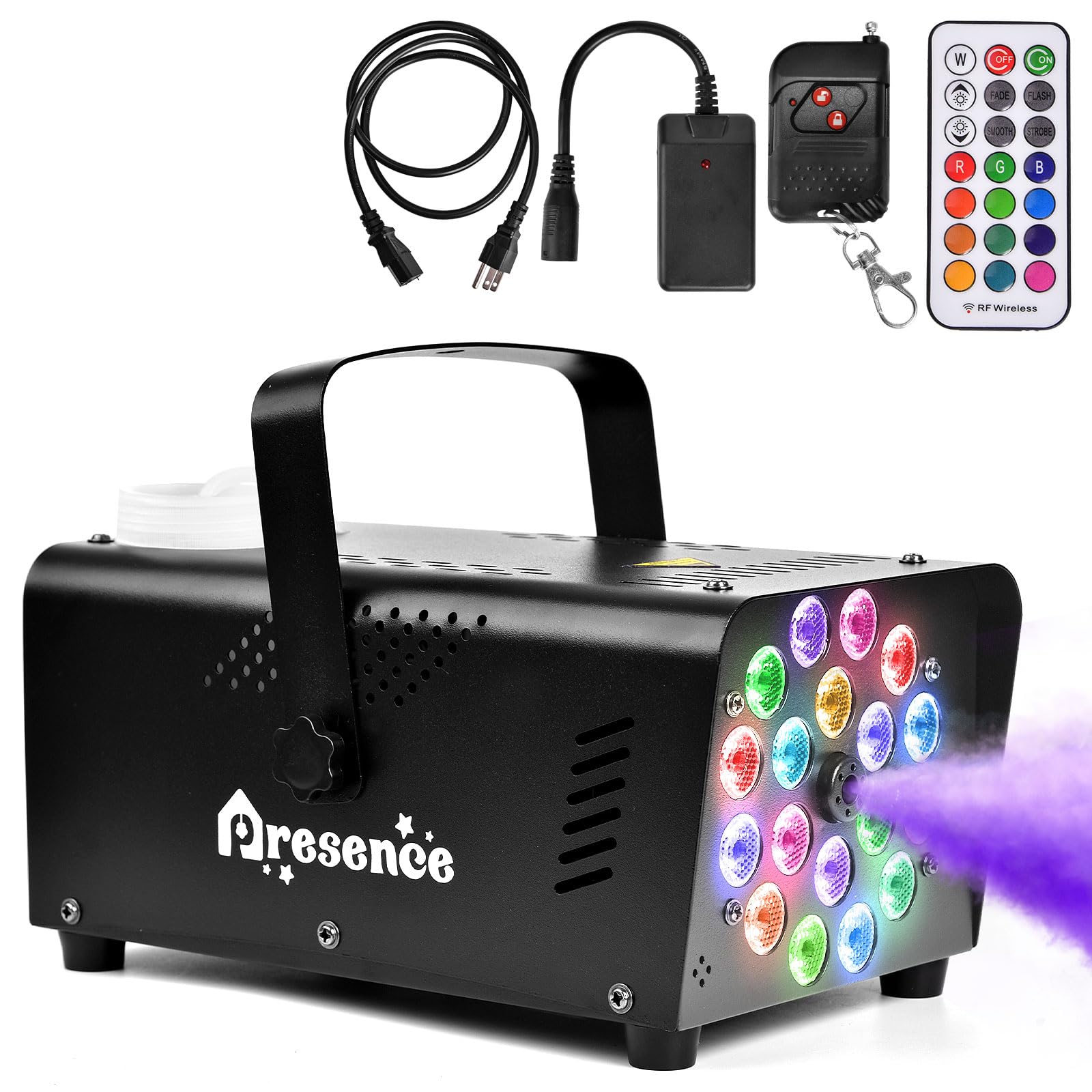 Photo 1 of Fog Machine with 18 LED Lights, Protable 500W High Power Smoke Machine with 13 colors Lights Effect and Remote Control, Halloween Smoke Machine Fog Fogger Machine for Parties, Wedding, DJ & Stage Show