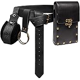 Belt Pouch Waist Bag Fanny Pack Steampunk Phone Holder Medieval Bag Leather Belt Renaissance Cosplay Costume Accessories (2Pouch-Black)