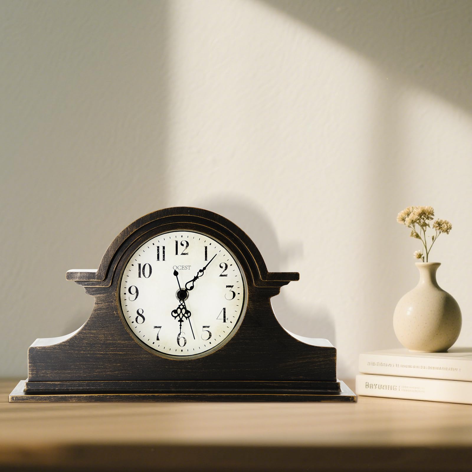 OCEST Mantel Clock, Vintage Farmhouse Table Clock, Napoleon Desk Shelf Clock, Home Table Decoration Office Art Desk Clock, Black