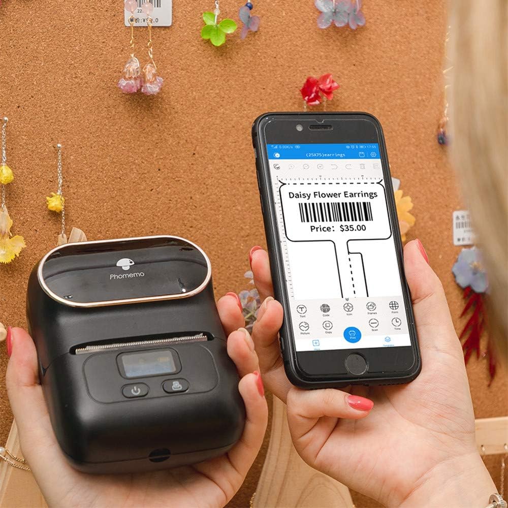 Phomemo-M110 Label Maker - Portable Bluetooth Thermal Label Printer Apply to Clothing, Jewelry, Retail, Mailing, Barcode, Compatible for Android & iOS System, with 1 40×30mm Label Roll, Black : Electronics
