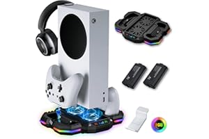 Narati Cooling Fan Stand and Charger Station for Xbox Series S- RGB Lights Stand- 2X 1400mAh Rechargeable Batteries- Dual Cooling Charging Dock Accessories with Headset Hook for Xbox Series S
