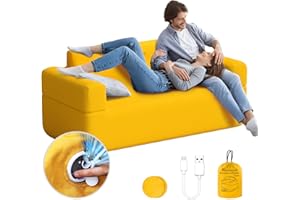 Aerogogo Inflatable Couch Self Inflatable Sofa, Air Couch with Built-in Air Pump Rechargeable, 4kPa High-Pressure & Durable Blow up Couch Camping Couch for Picnic Beach Home (Loveseat-Yellow)