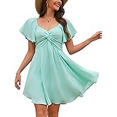 Florboom Women's Sweetheart Knot Front Dress Flutter Sleeve Tie Back A-Line Chiffon Mini Dresses